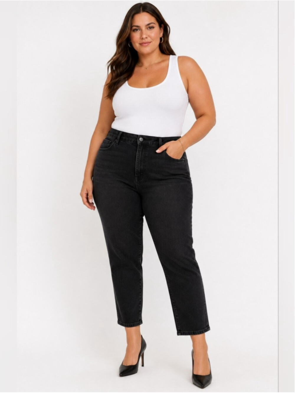 Good American Good Legs Black High Rise Straight Jeans Size 16
